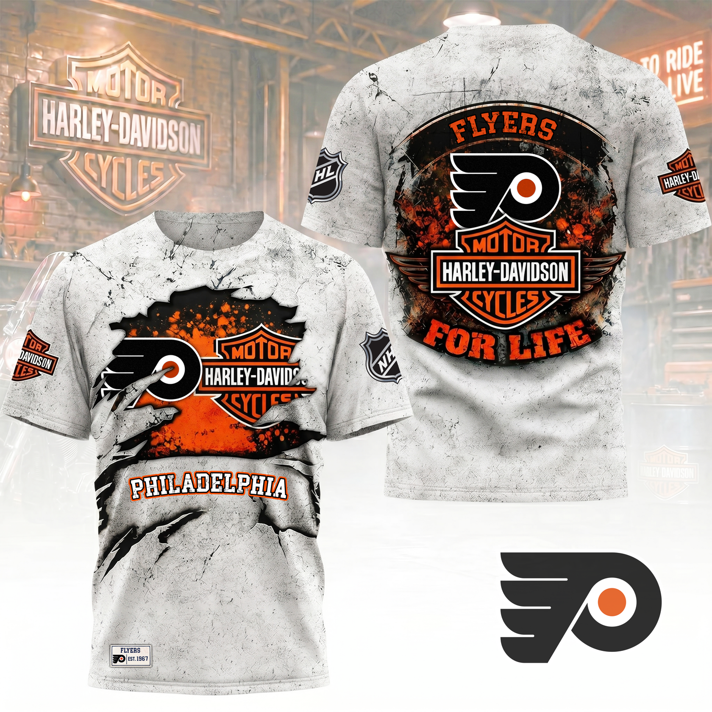 Premium NHL X PF Harley Davidson For Life 3D Shirt NDT VHM 180526