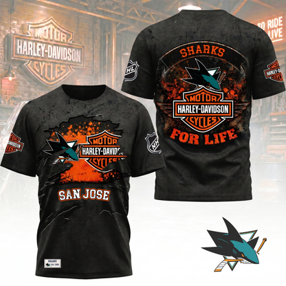 Premium NHL X SJS Harley Davidson For Life 3D Shirt NDT VHM 180526