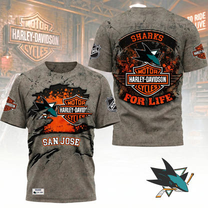 Premium NHL X SJS Harley Davidson For Life 3D Shirt NDT VHM 180526