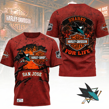 Premium NHL X SJS Harley Davidson For Life 3D Shirt NDT VHM 180526