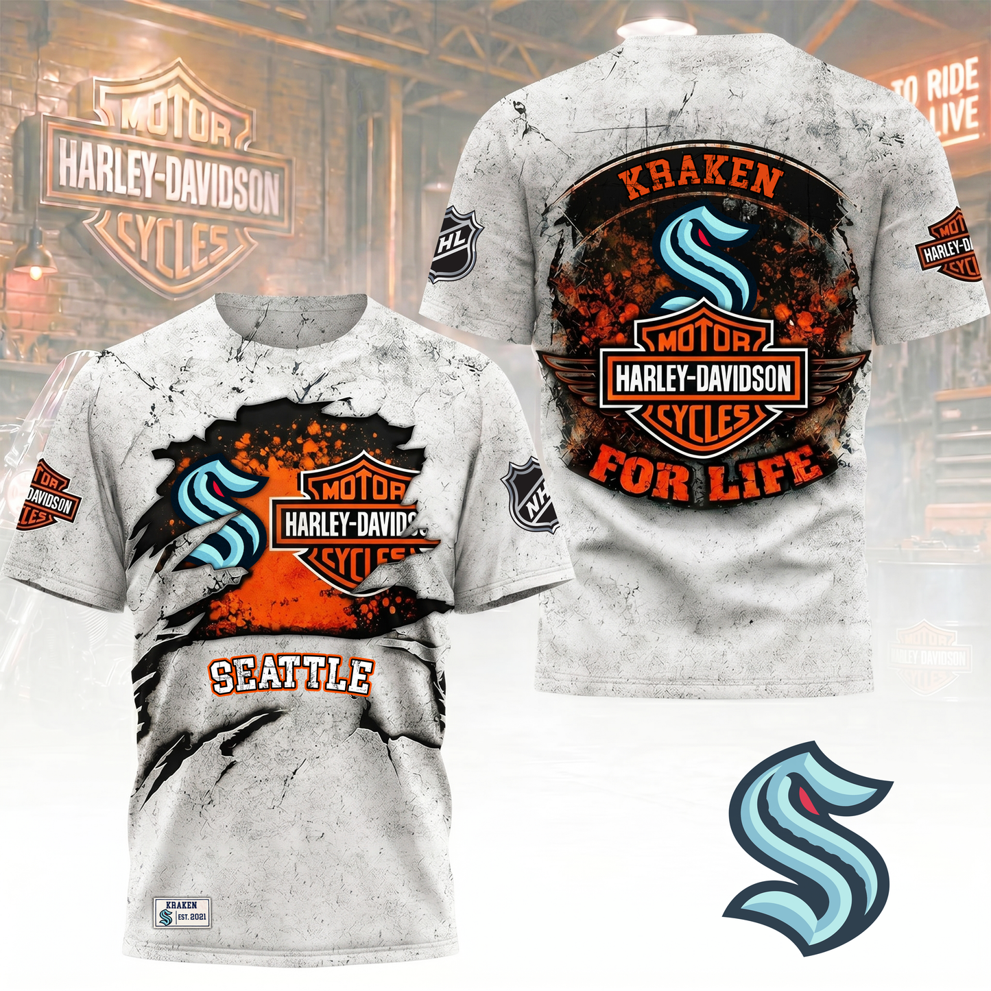 Premium NHL X SK Harley Davidson For Life 3D Shirt NDT VHM 180526