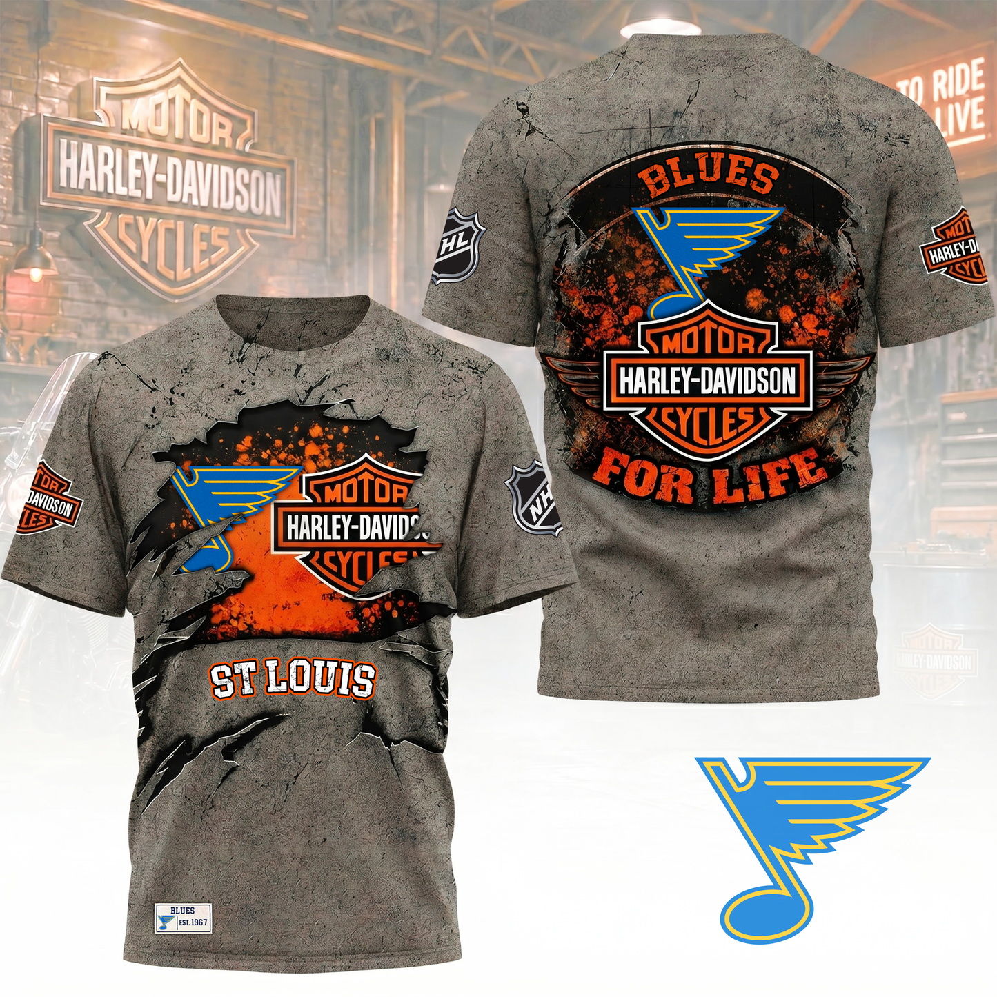 Premium NHL X SLB Harley Davidson For Life 3D Shirt NDT VHM 180526