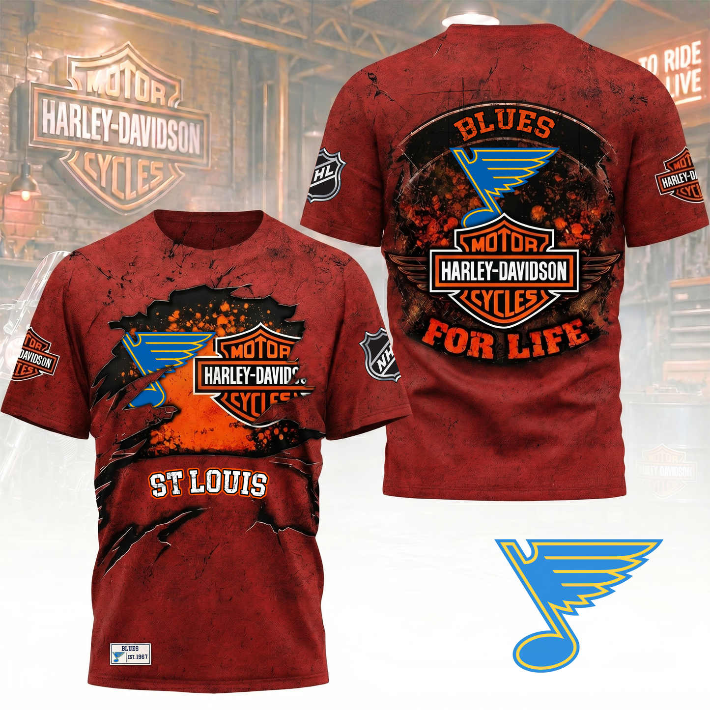 Premium NHL X SLB Harley Davidson For Life 3D Shirt NDT VHM 180526