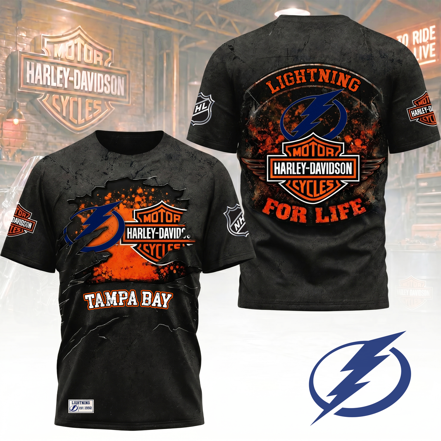 Premium NHL X TBL Harley Davidson For Life 3D Shirt NDT VHM 180526