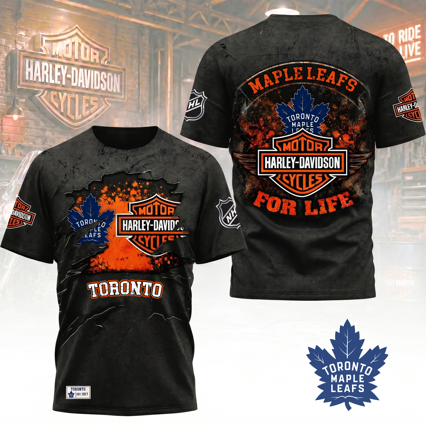 Premium NHL X TML Harley Davidson For Life 3D Shirt NDT VHM 180526