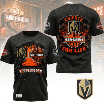 Premium NHL X VGK Harley Davidson For Life 3D Shirt NDT VHM 180526
