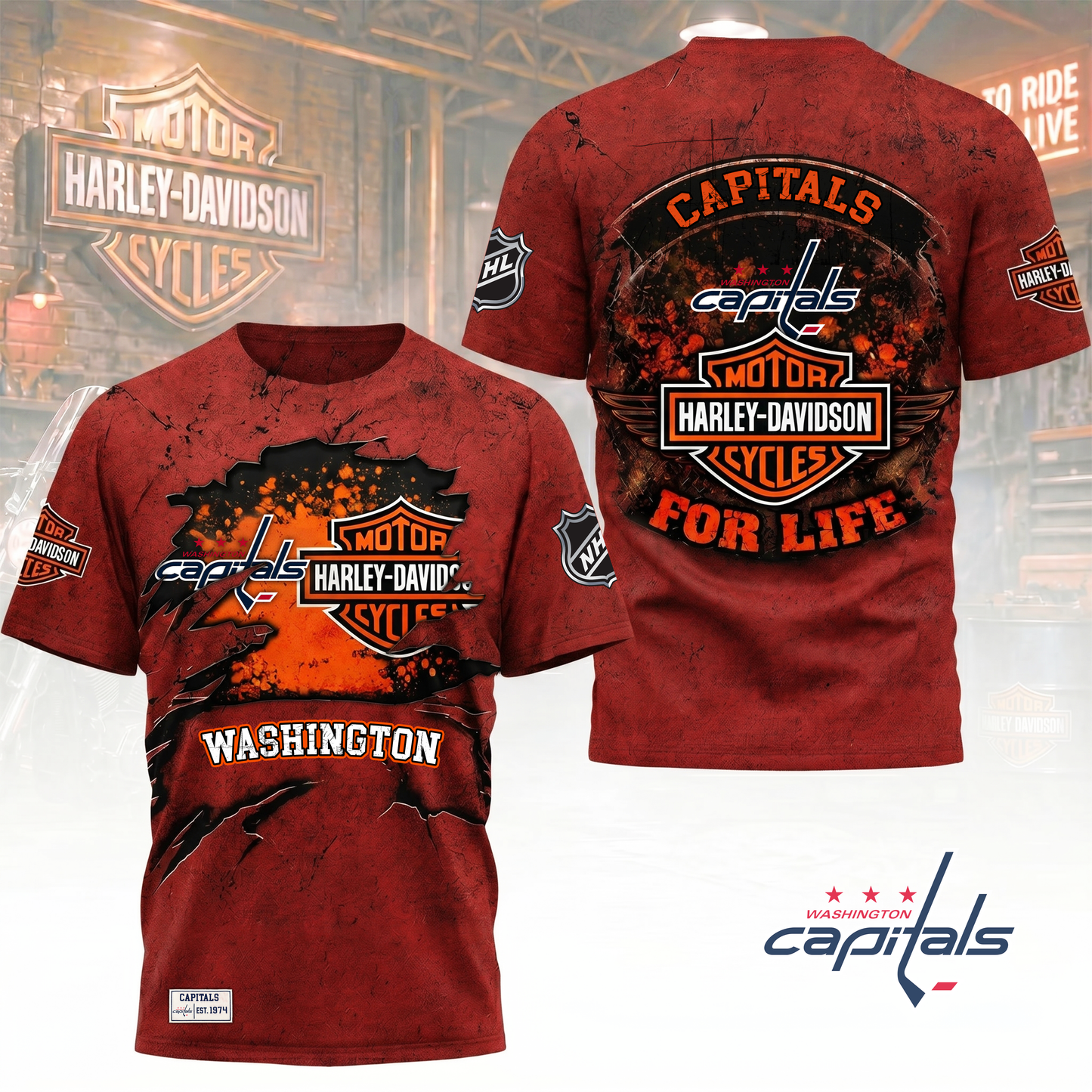 Premium NHL X WC Harley Davidson For Life 3D Shirt NDT VHM 180526