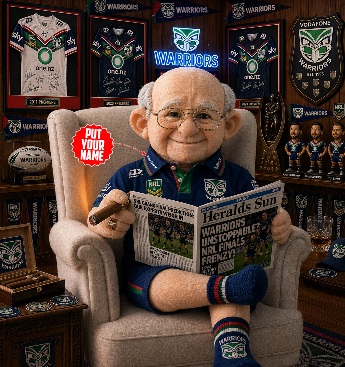 Premium NRL X WAR Heritage Custome name  Grandpa Collectible Plush NDT LVH 210426