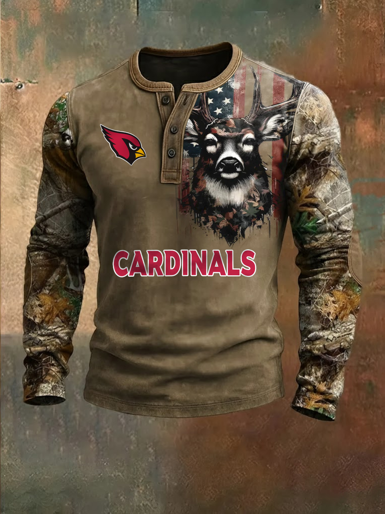 Premium NFL X ARI Retro Western Deer Henley Long Sleeve Shirt NDT NHM 311225