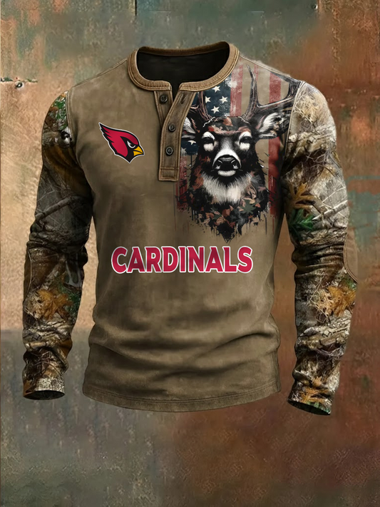 Premium NFL X ARI Retro Western Deer Henley Long Sleeve Shirt NDT NHM 311225