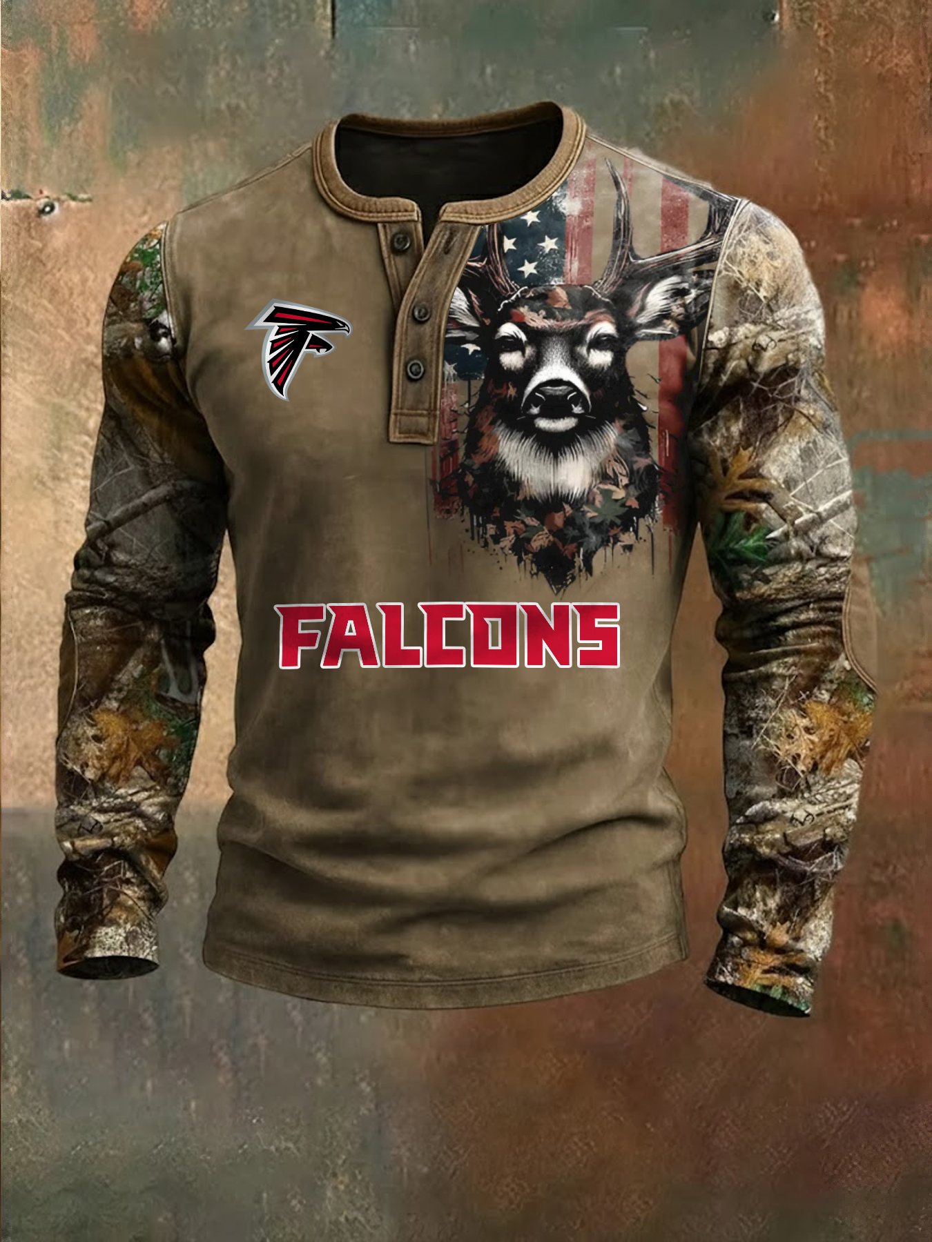Premium NFL X ATL Retro Western Deer Henley Long Sleeve Shirt NDT NHM 311225