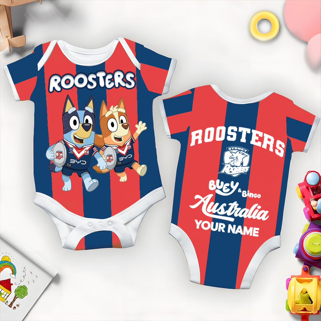 Premium NRL X SR Bluey & Bingo  Baby Romper Custom Name For Kids V4 NDT LVH 230326