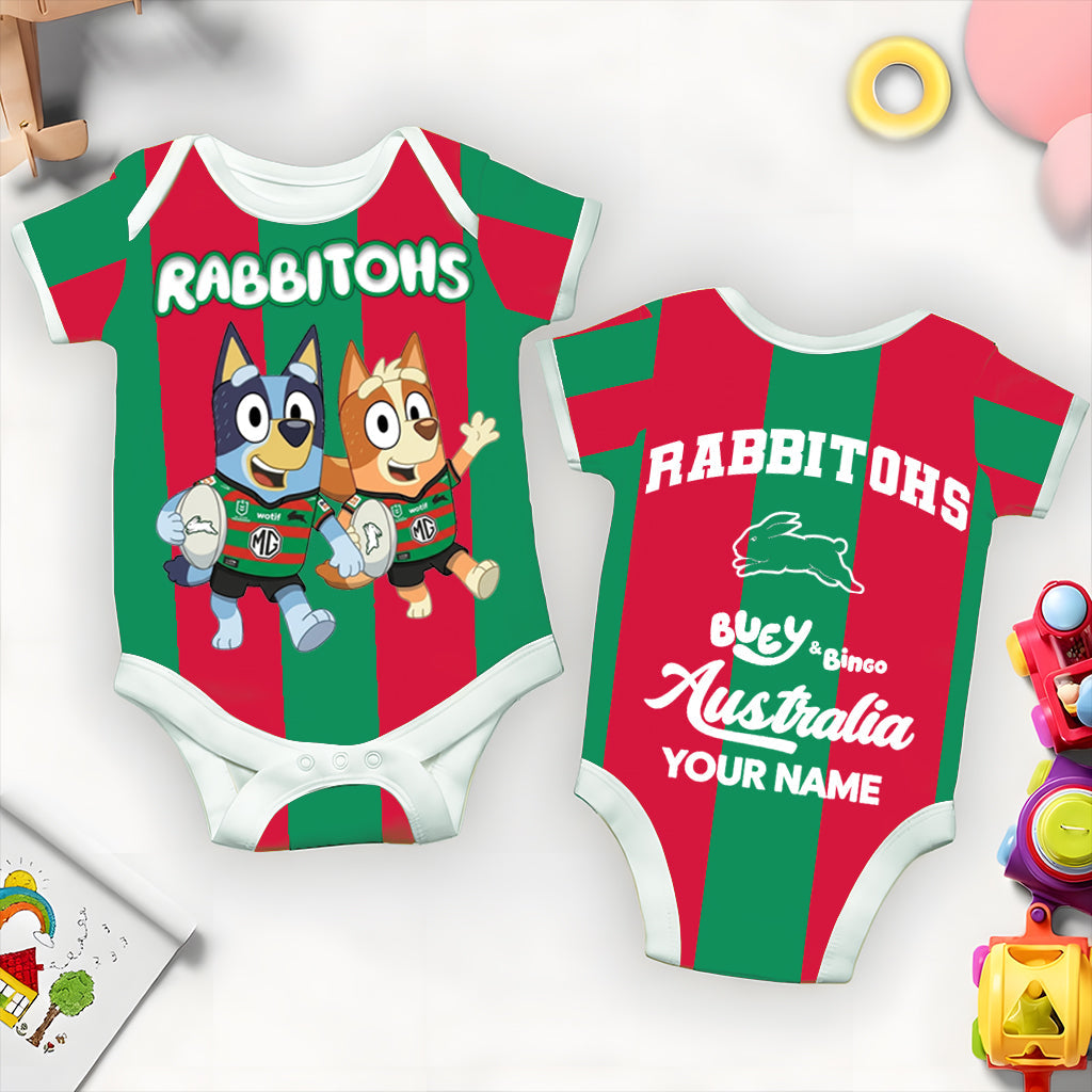 Premium NRL X SSR Bluey & Bingo  Baby Romper Custom Name For Kids V4 NDT LVH 230326