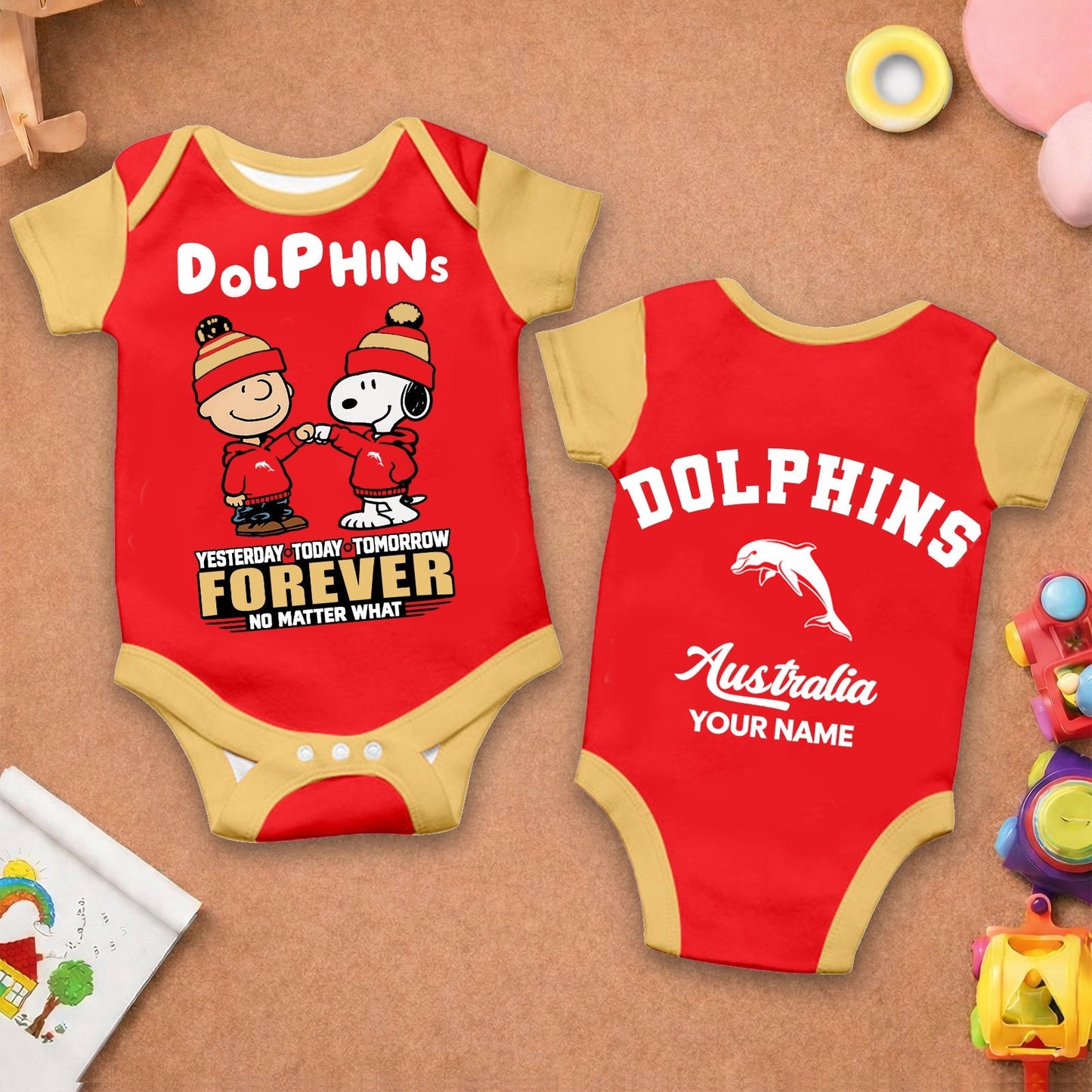 Premium NRL  x DOL New Baby Romper Peanuts Custom Name For Kids NDT LVH 110326