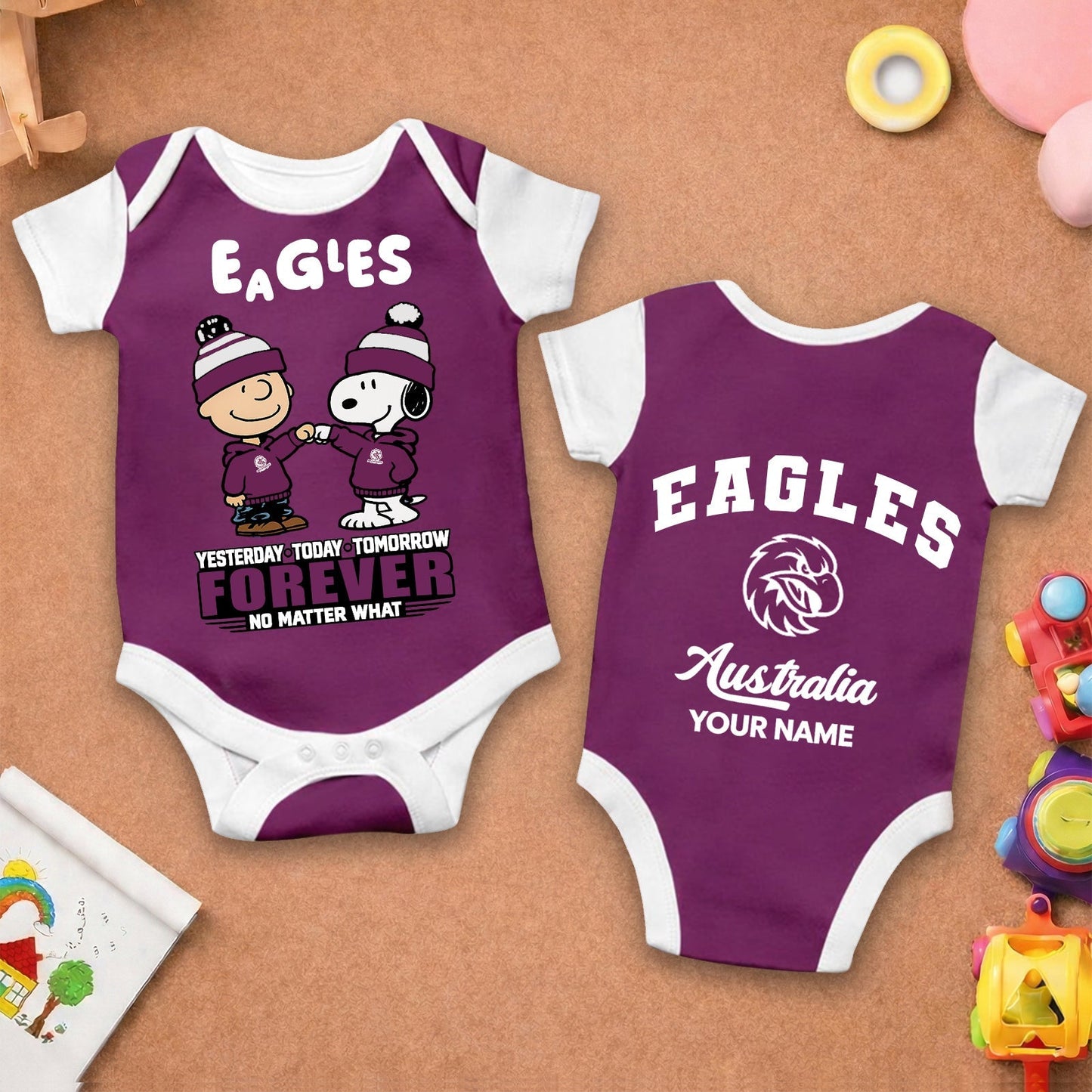 Premium NRL  x MSE New Baby Romper Peanuts Custom Name For Kids NDT LVH 110326