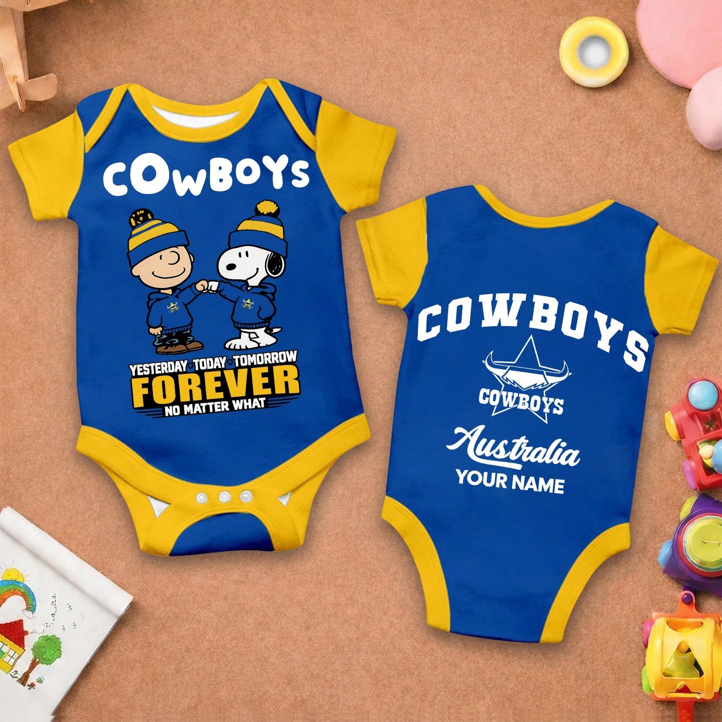 Premium NRL  x NQC New Baby Romper Peanuts Custom Name For Kids NDT LVH 110326
