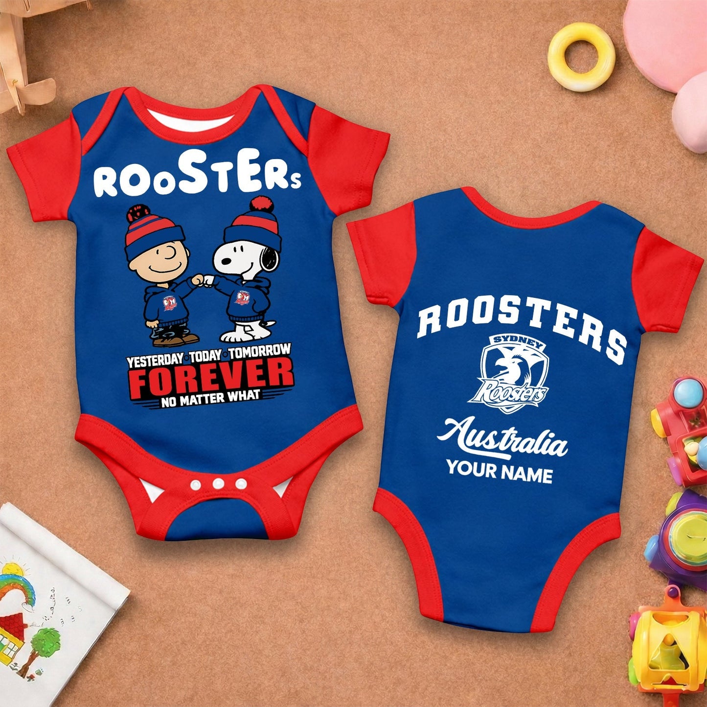 Premium NRL  x SR New Baby Romper Peanuts Custom Name For Kids NDT LVH 110326