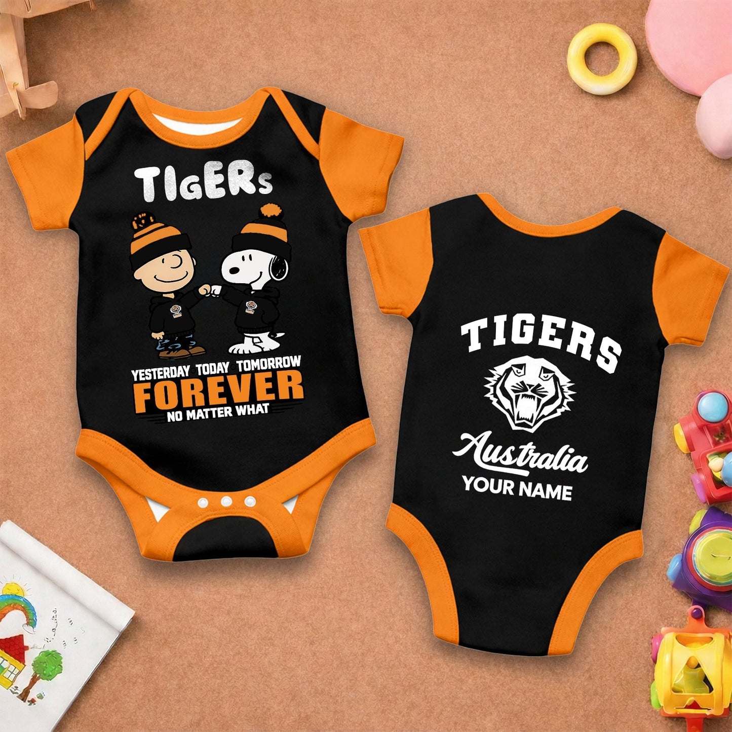 Premium NRL  x WT New Baby Romper Peanuts Custom Name For Kids NDT LVH 110326