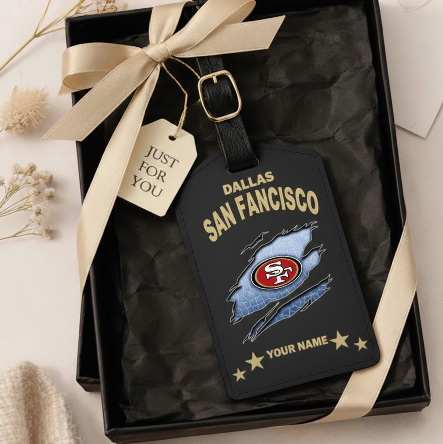 Premium NFL x SF Personalized Leather Luggage Tag NDT VHM 170126