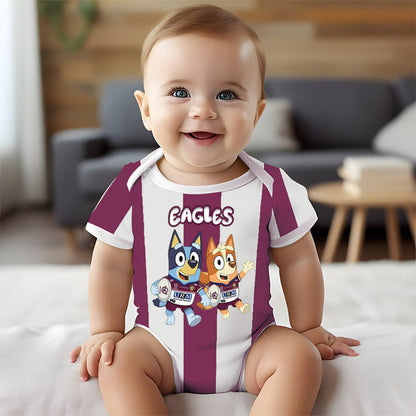Premium NRL X MSE Bluey & Bingo  Baby Romper Custom Name For Kids V4 NDT LVH 230326