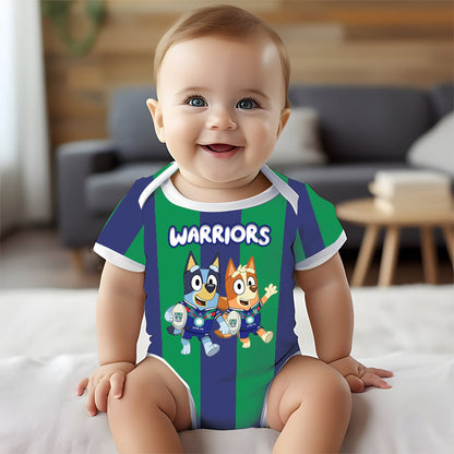 Premium NRL X WAR Bluey & Bingo  Baby Romper Custom Name For Kids V4 NDT LVH 230326