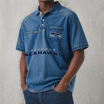 SEA x NFL Men's Distressed Turn-Down Collar Polo DATND TANTD 250526