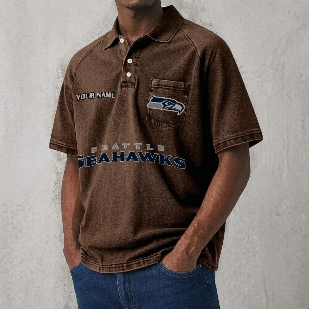 SEA x NFL Men's Distressed Turn-Down Collar Polo DATND TANTD 250526