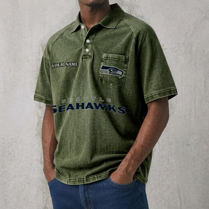SEA x NFL Men's Distressed Turn-Down Collar Polo DATND TANTD 250526