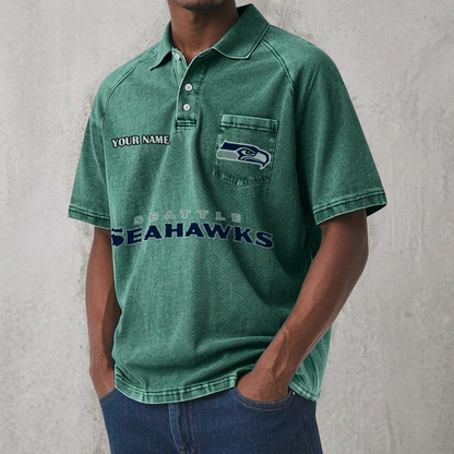 SEA x NFL Men's Distressed Turn-Down Collar Polo DATND TANTD 250526