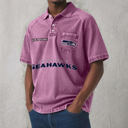 SEA x NFL Men's Distressed Turn-Down Collar Polo DATND TANTD 250526