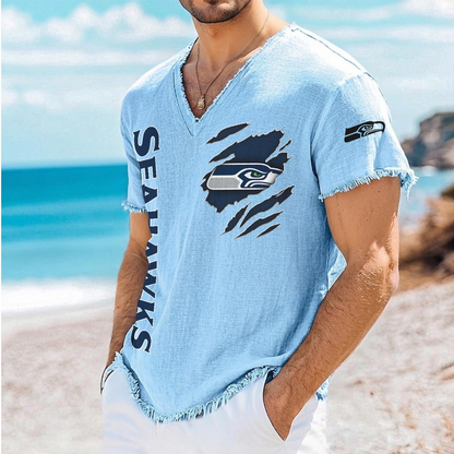 SEA x NFL V-Neck Linen Beach Shirt 1905 DatND DVT