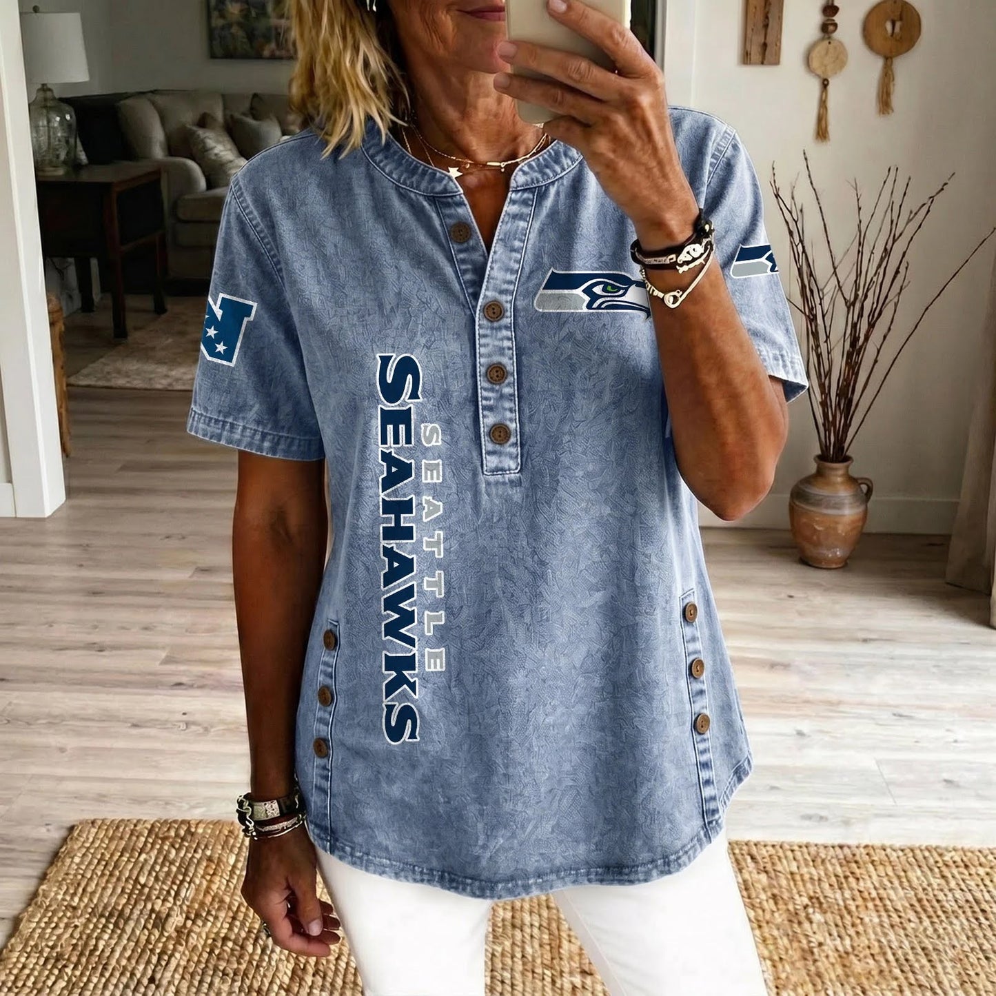 SEA x NFL Womenƒ??s Denim Casual Tops DATND LBN 190526