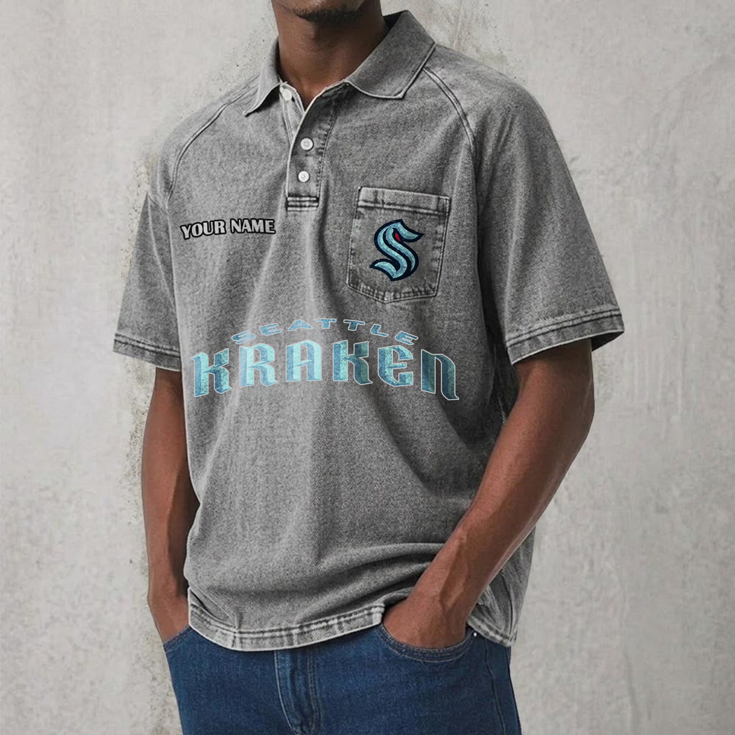 SEA x NHL Men's Distressed Turn-Down Collar Polo DATND TANTD 250526