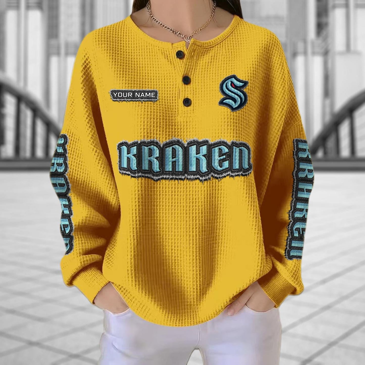 SEA x NHL Personalized Waffle Knit Henley Sweatshirt 2005 DatND DVT