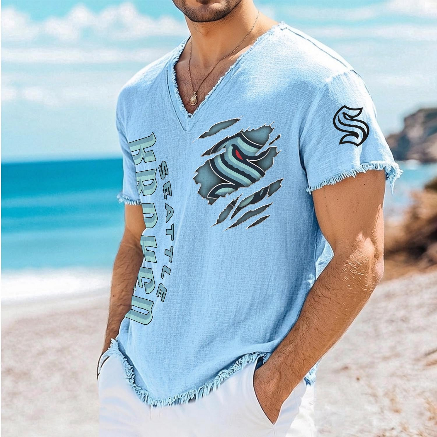 SEA x NHL V-Neck Linen Beach Shirt 1905 DatND DVT