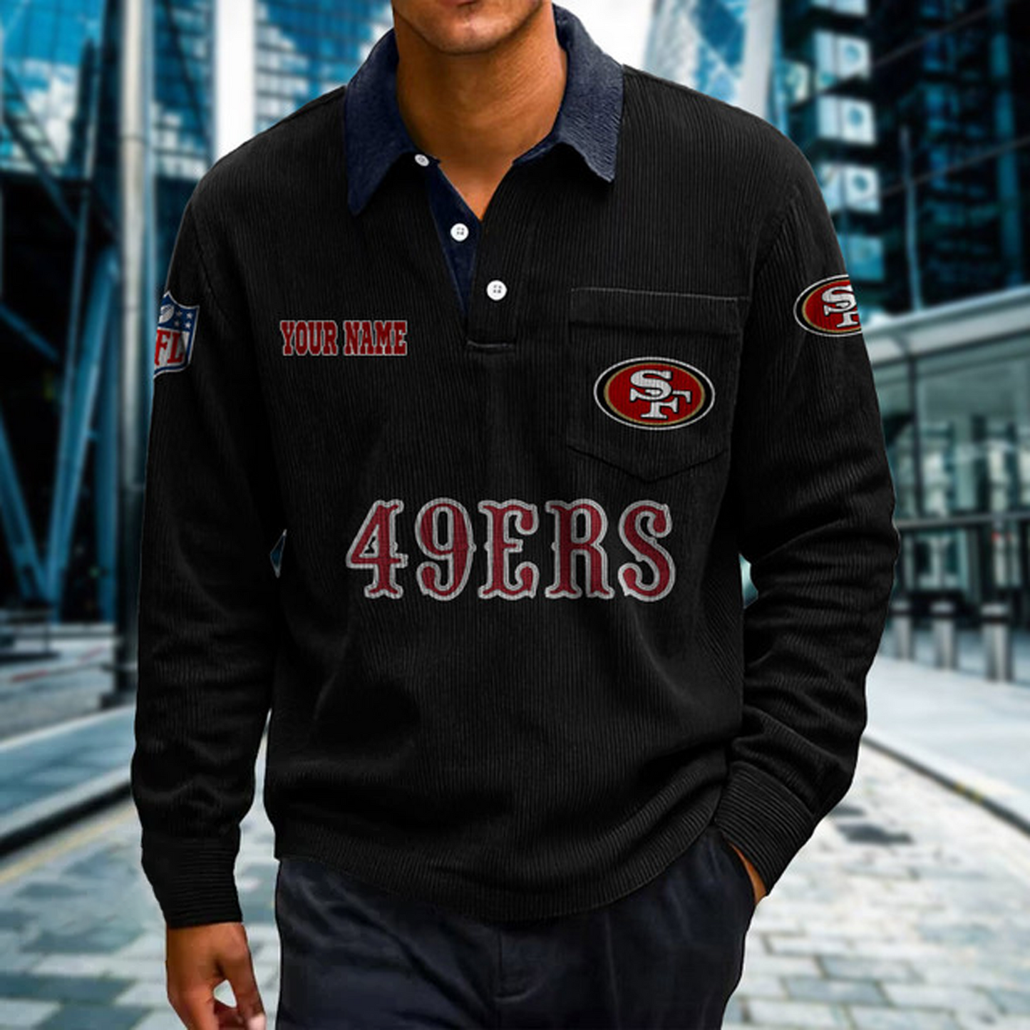 SF X Premium NFL Corduroy color-blocked long-sleeved shirt NDT NHT
