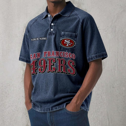 SF x NFL Men's Distressed Turn-Down Collar Polo DATND TANTD 250526