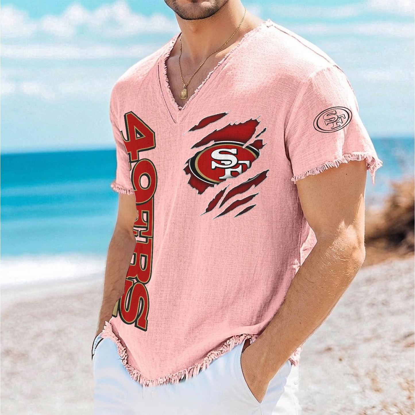 SF x NFL V-Neck Linen Beach Shirt 1905 DatND DVT