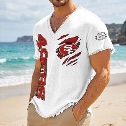 SF x NFL V-Neck Linen Beach Shirt 1905 DatND DVT