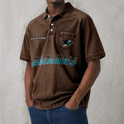 SJS x NHL Men's Distressed Turn-Down Collar Polo DATND TANTD 250526