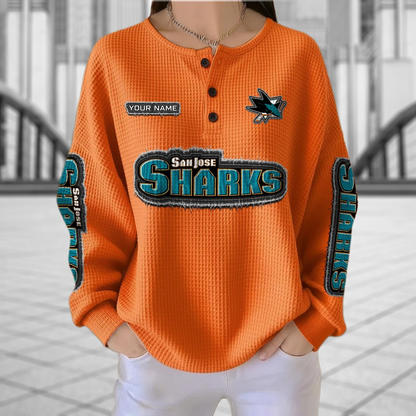 SJS x NHL Personalized Waffle Knit Henley Sweatshirt 2005 DatND DVT