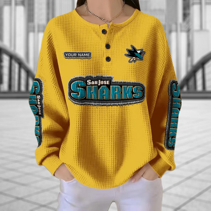 SJS x NHL Personalized Waffle Knit Henley Sweatshirt 2005 DatND DVT