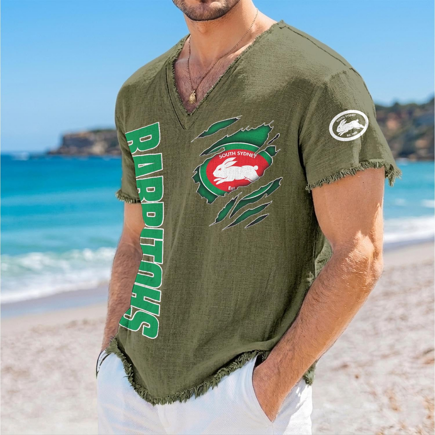 SOU x NRL V-Neck Linen Beach Shirt 1905 DatND DVT