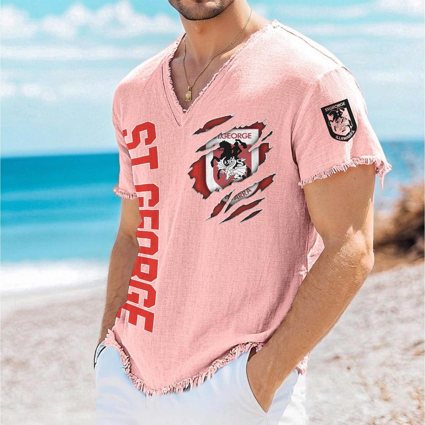 STG x NRL V-Neck Linen Beach Shirt 1905 DatND DVT