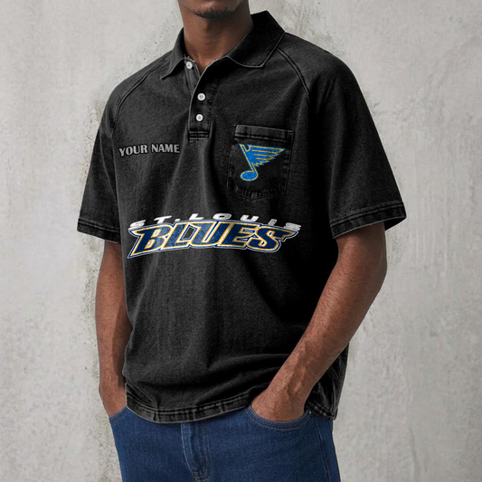 STL x NHL Men's Distressed Turn-Down Collar Polo DATND TANTD 250526