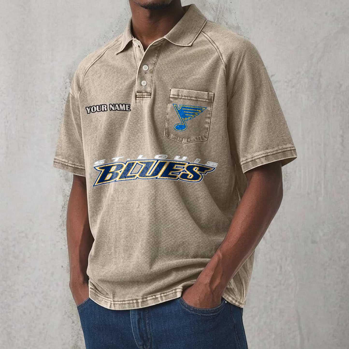STL x NHL Men's Distressed Turn-Down Collar Polo DATND TANTD 250526