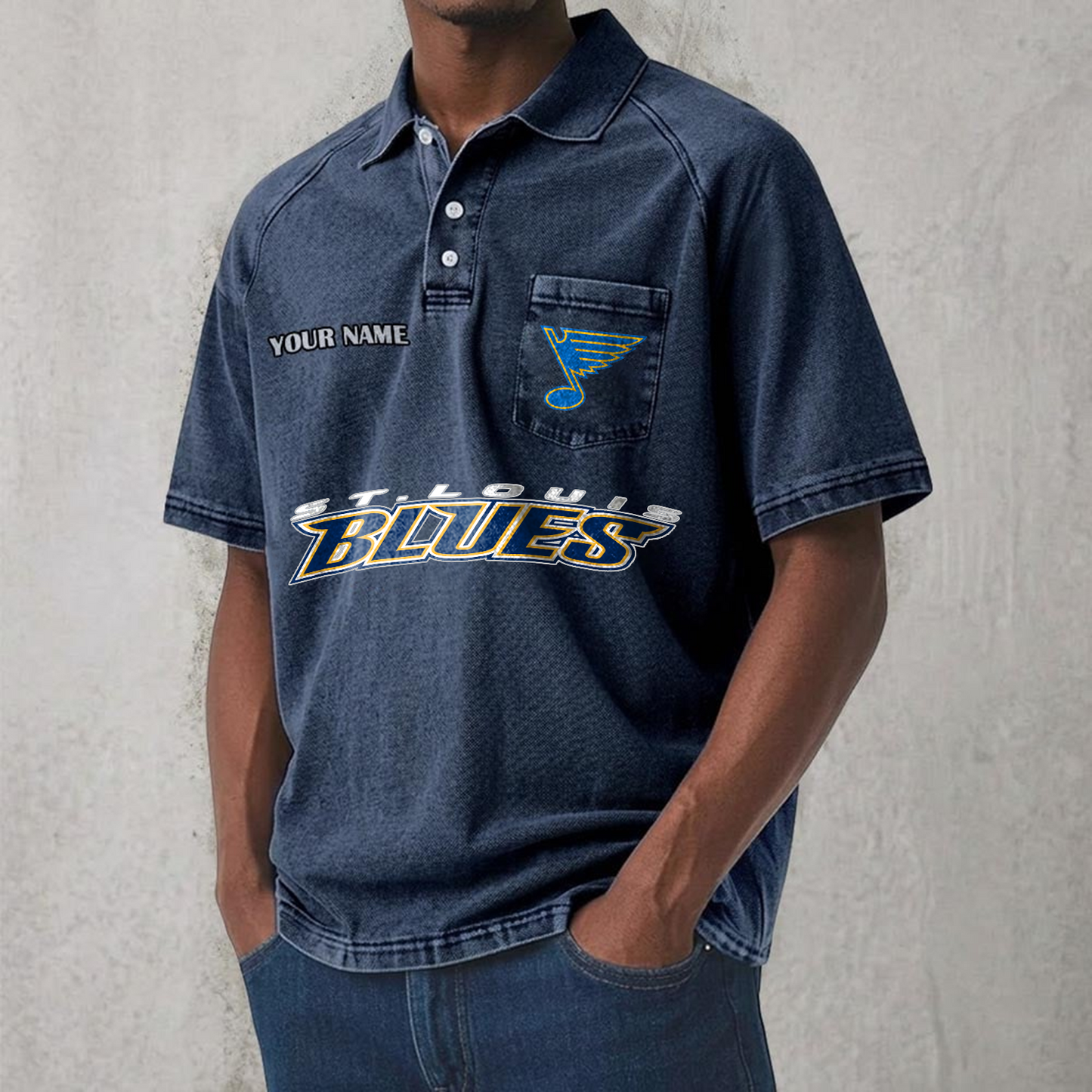 STL x NHL Men's Distressed Turn-Down Collar Polo DATND TANTD 250526