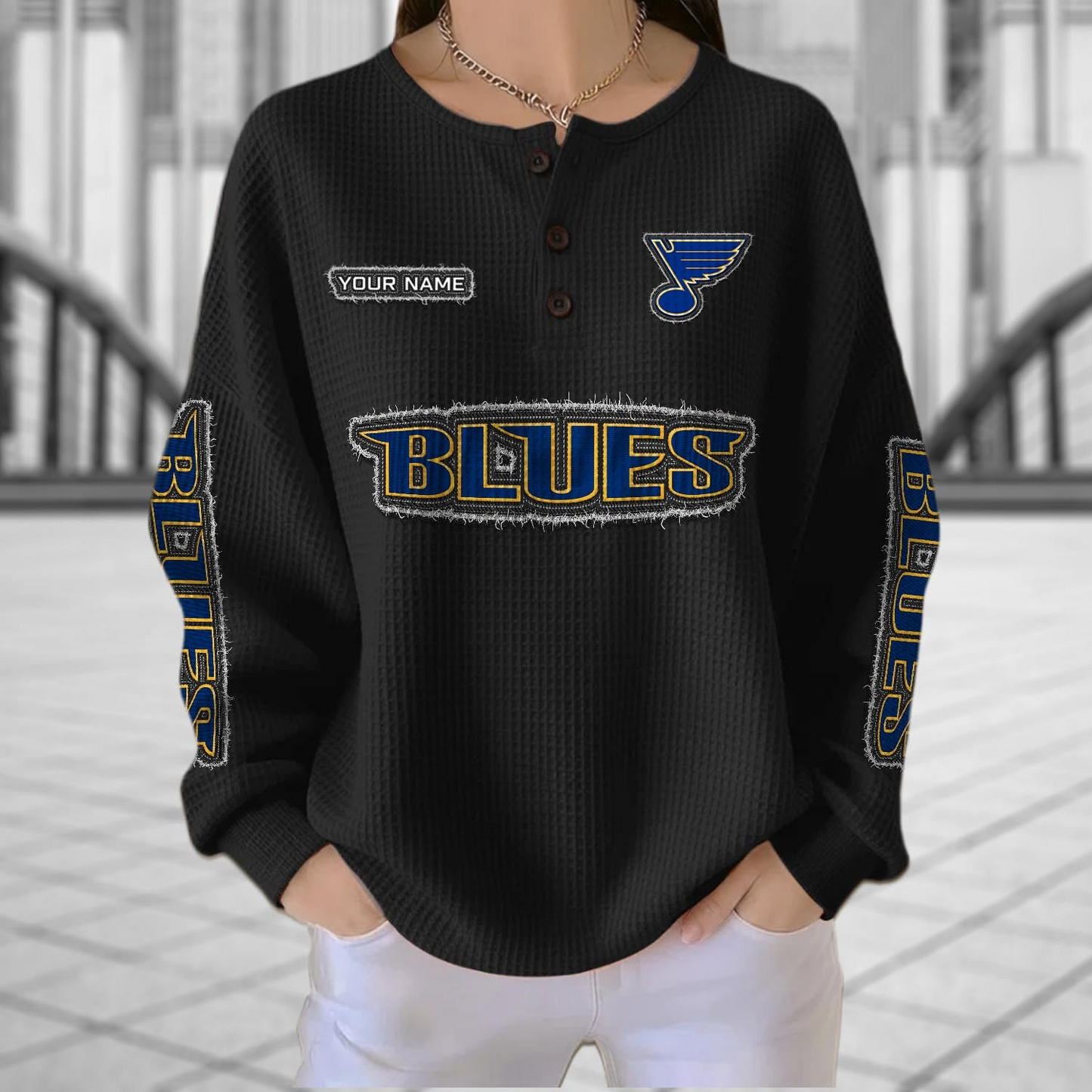 STL x NHL Personalized Waffle Knit Henley Sweatshirt 2005 DatND DVT