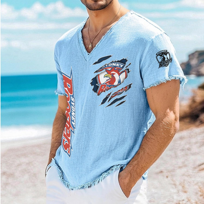 SYD x NRL V-Neck Linen Beach Shirt 1905 DatND DVT