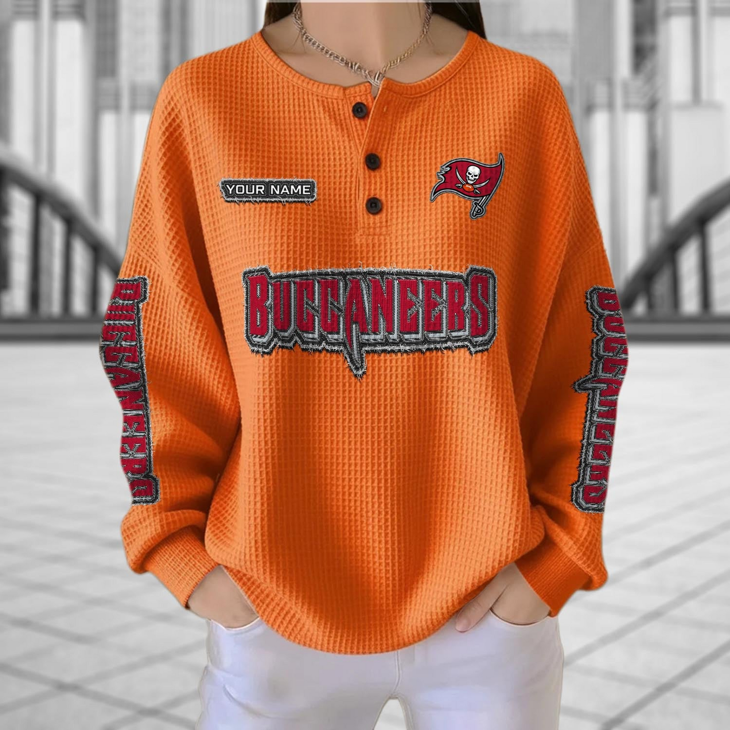 TB x NFL Personalized Waffle Knit Henley Sweatshirt 2005 DatND DVT